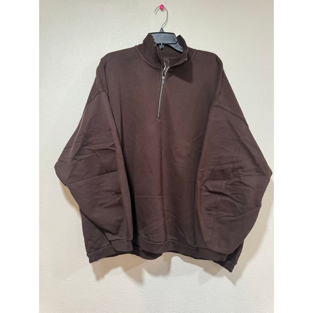 SKIMS Boyfriend Slouchy Quarter Zip Oversized Sweater Large Color Espresso - Picture 5 of 9